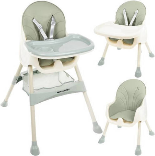 Kruzzel 3 in 1 kinderstoel met 5 punts veiligheidsgordel - feeding chair - licht groen