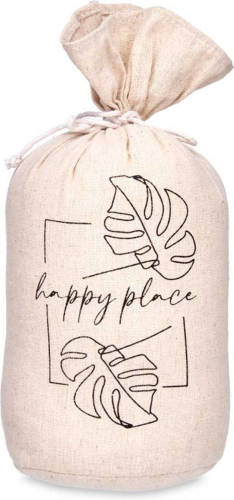 Giftdeco r Deurstopper - 1 kilo - beige - canvas - Happy place - D13 x H26 cm - Deurstoppers