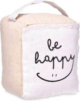 Giftdeco r Deurstopper - 1 kilo - beige - canvas - Be happy -A 14,5 x 16 x 19 cm - Deurstoppers