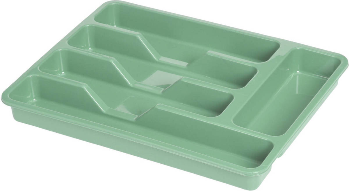 Excellent Houseware Bestekbak/keuken Organizer - 5-Vaks - Groen - 33,5 x 26,5 x 3,5 cm - Bestekbakken