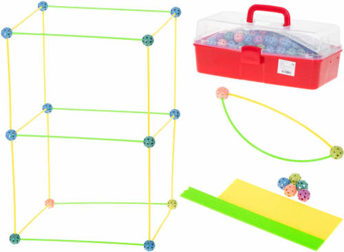 Ikonka Geometrische constructie XXL set 480 delig - Bouwrietjes in opbergbox - Maak je eigen bouwwerken