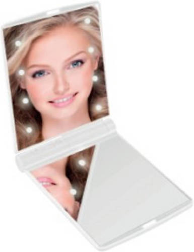 Benson LED Make-up spiegel/handspiegel/zakspiegel - wit - 11,5 x 8,5 cm - dubbelzijdig - Make-up spiegeltjes