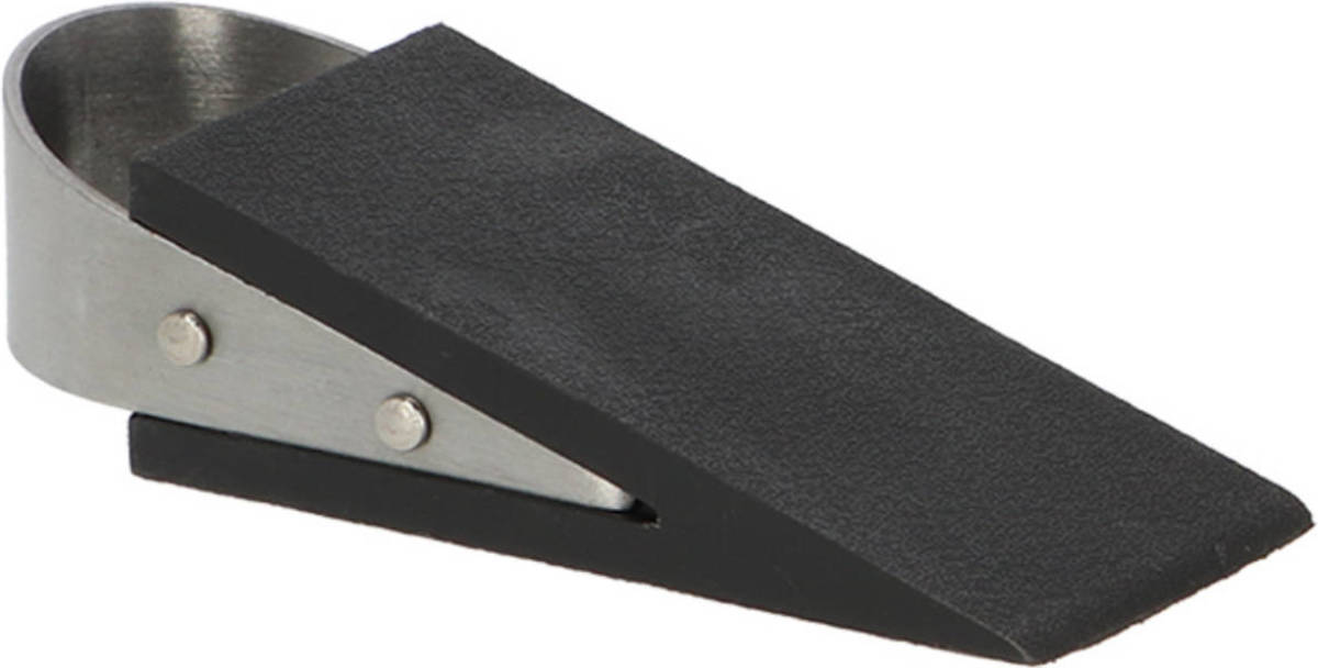 Esschert Design Esschert deurstopper/deurwig - rvs/rubber - zwart -A anti-slip -A 12 x 5 x 3 cm - Deurstoppers