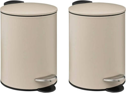 5five kleine pedaalemmer - 2x - metaal - beige - 3L - 16 x 25 cm - Badkamer/toilet - Pedaalemmers