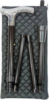 Classic Canes Opvouwbare Wandelstok - Zwart - Verchroomd Fritz Handvat - Quilt Tasje - Aluminium - Lengte 84 - 94 cm
