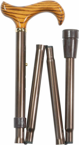 Classic Canes Opvouwbare Wandelstok - Bruin - Essenhout Derby Handvat - Aluminium - Verstelbaar - Lengte 82 - 92 cm