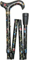 Classic Canes Opvouwbare Wandelstok - Zwart - Bloemen - Aluminium - Derby Handvat - Lengte 82 - 92 cm