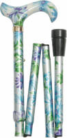 Classic Canes Opvouwbare Wandelstok - Blauwgroen met Bloemen - Aluminium - Derby Handvat - Lengte 82 - 92 cm
