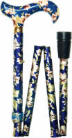 Classic Canes Opvouwbare Wandelstok - Donkerblauw - Bloemen - Aluminium - Derby Handvat - Lengte 82 - 92 cm
