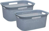 5five Wasmand van rotan gevlochten - 2x - blauwgrijs - kunststof - 45 liter - 59 x 41 x 27 cm - Wasmanden