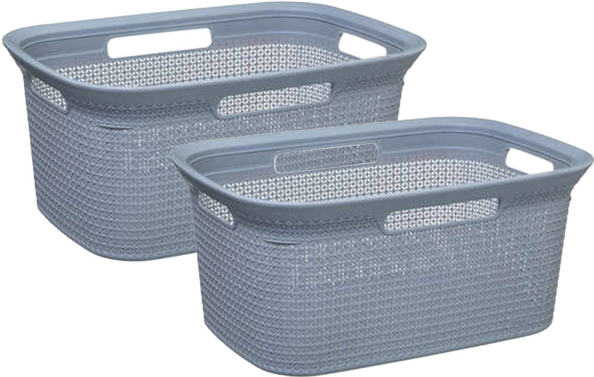 5five Wasmand van rotan gevlochten - 2x - blauwgrijs - kunststof - 45 liter - 59 x 41 x 27 cm - Wasmanden