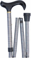 Classic Canes Opvouwbare Wandelstok - Prins van Wales-ruit - Aluminium - Derby Handvat - Verstelbaar - Lengte 85 - 95 cm