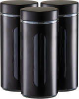 Zeller voorraadpot/blik met venster - 3x - zwart - 1200 ml - glas/metaal - Voorraadblikken