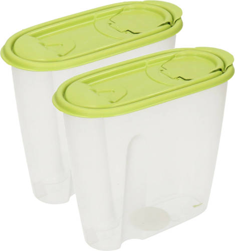 Excellent Houseware Voedselcontainer strooibus - 2x - groen - 1,5 liter - kunststof - 19,5 x 9,5 x 17 cm - Voorraadpot