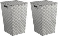 5five Wasmanden gevlochten Rotan - 2x - grijs - 57 liter - 33 x 33 x 53 cm - met deksel - Wasmanden