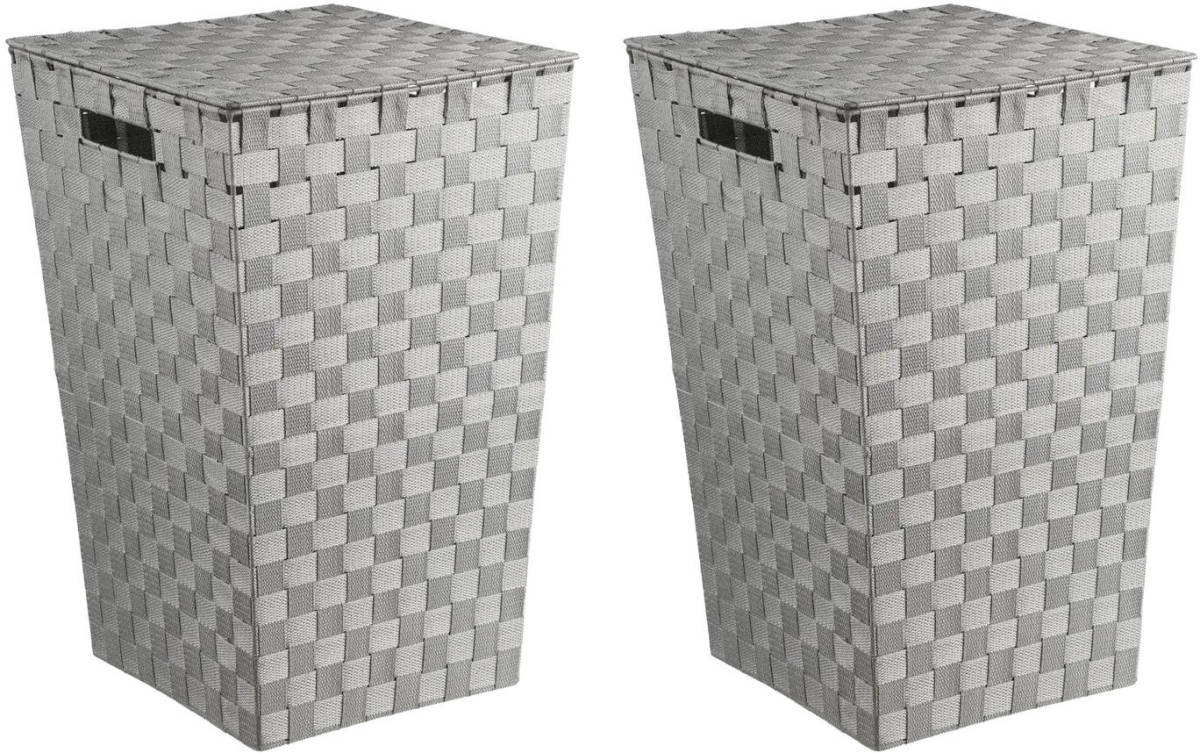 5five Wasmanden gevlochten Rotan - 2x - grijs - 57 liter - 33 x 33 x 53 cm - met deksel - Wasmanden