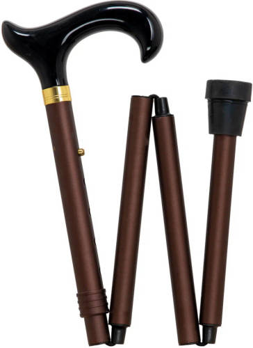 Gastrock Opvouwbare Wandelstok - Brons - Met Clip - Aluminium - Derby Handvat - Lengte 88 - 98 cm