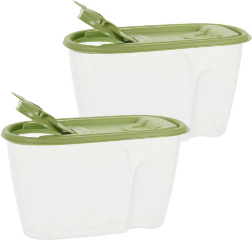 Excellent Houseware Voedselcontainer strooibus - 2x - groen - 1 liter - kunststof - 20 x 9,5 x 11 cm - Voorraadpot