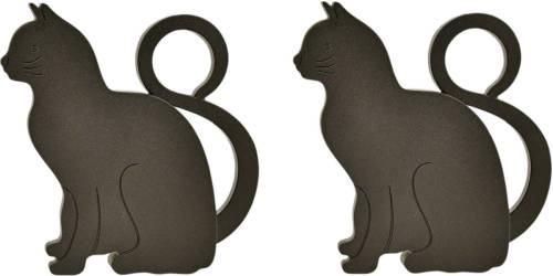Esschert Design Esschert deurstopper/deurwig kat - 2x - kunststof - zwart - 11 x 9 x 3 cm - Deurstoppers