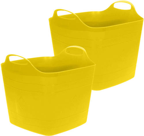 Excellent Houseware Flexibele emmer - 2x - geel - 25 liter - kunststof - vierkant - 35 x 38 cm - Wasmanden