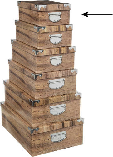 5five Opbergdoos/box - 2x - Houtprint donker - L28 x B19.5 x H11 cm - Stevig karton - Treebox - Opbergbox