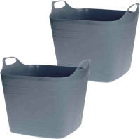 Bathroom Solutions 2x Stuks Flexibele kuip emmers/wasmanden - grijs - 40 liter - vierkant - kunststof - Wasmanden