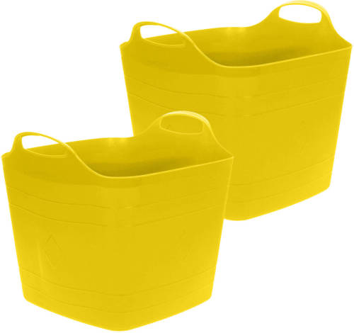Excellent Houseware Flexibele emmer - 2x - geel - 15 liter - kunststof - vierkant - 30 x 29 cm - Wasmanden