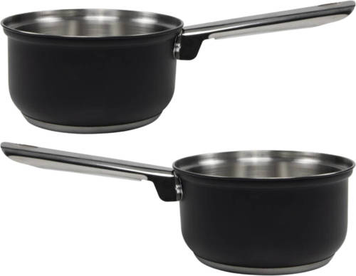 Svenska Living Steelpan/sauspan - 2x - zwart - RVS - D16 cm - 1L -A Alle warmtebronnen - Steelpannen
