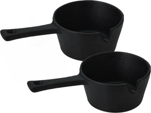 Excellent Houseware Gietijzeren saus/tapas/serveerpannetje met steel - 4 stuks - D9,5 cm - Braadpannen