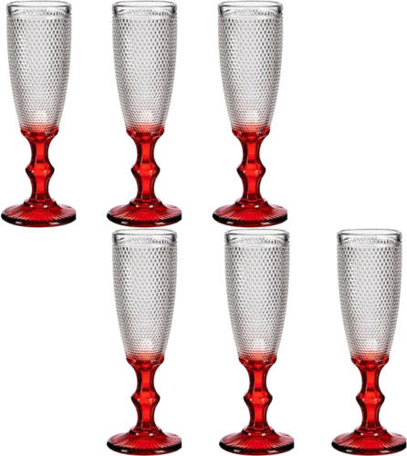 Vivalto Luxe Monaco serie Champagneglazen set 12x stuks op rode voet 180 ml - Champagneglazen