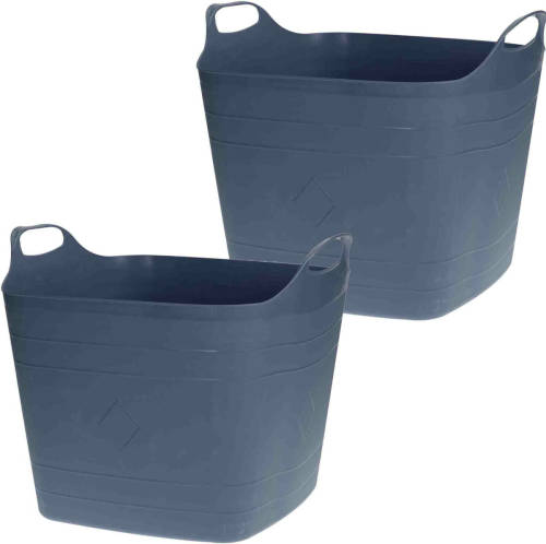 Bathroom Solutions 2x Stuks Flexibele kuip emmers/wasmanden - blauw - 40 liter - vierkant - Wasmanden