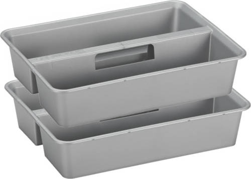 Sunware organiser - 2 stuks - kunststof - 40 x 30 cm - grijs - 2 vakken - Opbergbox