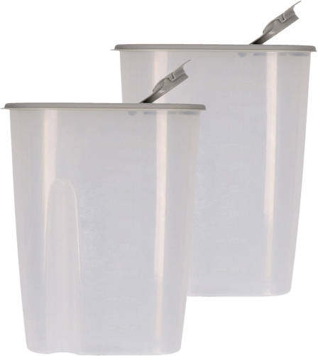 Excellent Houseware Voedselcontainer strooibus - 2x - grijs - 2,2 liter - kunststof - 20 x 9,5 x 23,5 cm - Voorraadpot
