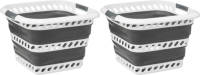 Set van 2x stuks 5five Wasmand opvouwbaar met handvatten - kunststof - 40L - grijs/wit - 48 x 34 x 49 cm - Wasmanden