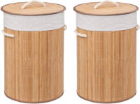 5five Wasmand van bamboe - 2x - 48 liter - 35 x 50 cm - met deksel - Wasmanden
