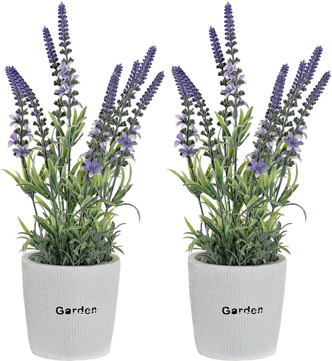 Items Lavendel bloemen kunstplant in bloempot - 2x - paarse bloemen - 10 x 36 cm - bloemstuk - Kunstplanten