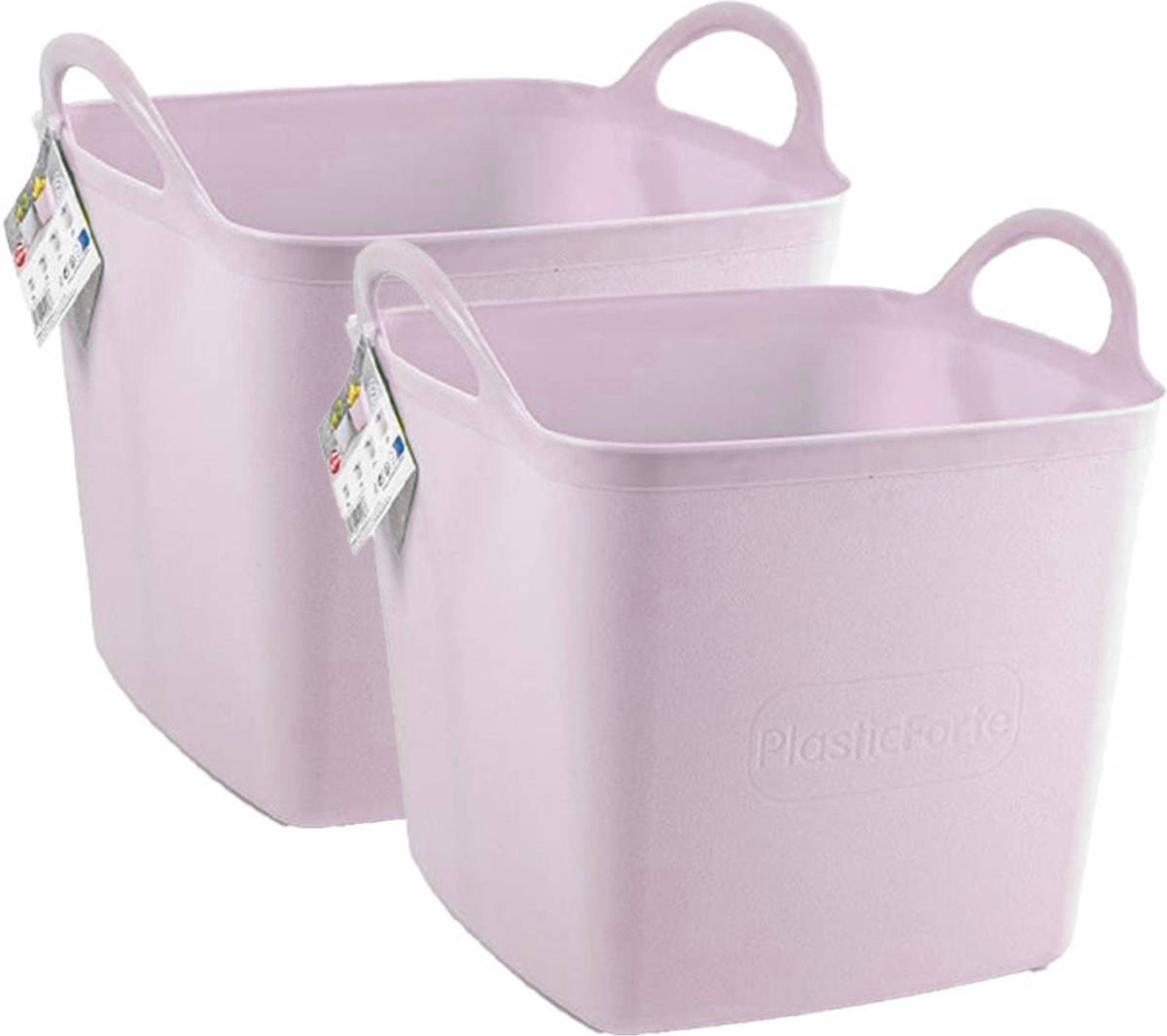 Forte Plastics Plasticforte Kuip/emmer/wasmand - 2x - flexibel - roze - 27 liter - vierkant - kunststof - Wasmanden