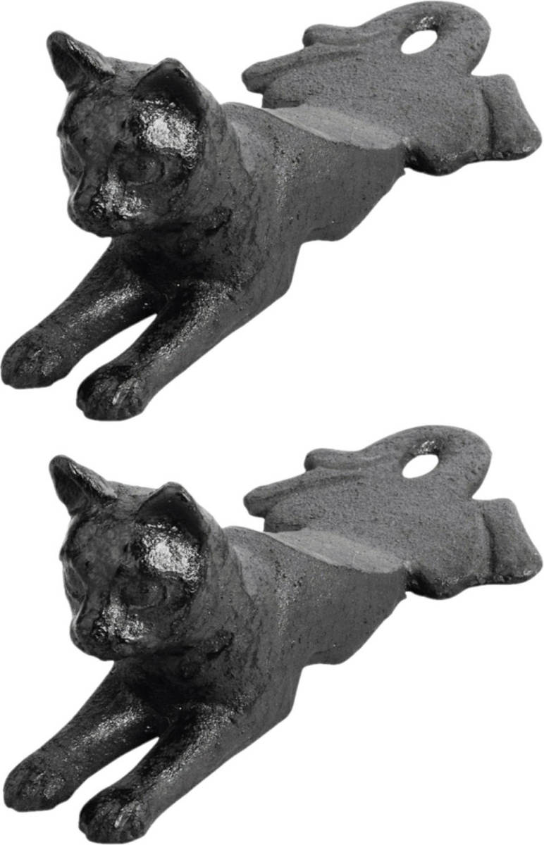 Esschert Design Esschert deurstopper liggende kat - 2x - 0.5 kg - gietijzer - zwart - 16 x 8 x 7 cm - Deurstoppers