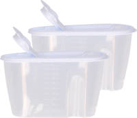 Excellent Houseware Voedselcontainer strooibus - 2x - wit - 1 liter - kunststof - 20 x 9,5 x 11 cm - Voorraadpot