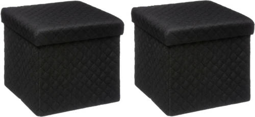 5five Poef/Hocker/opbergbox - 2x - zwart - polyester/mdf - 31 x 31 cm - Opbergbox