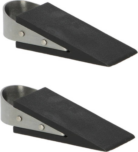 Esschert Design Esschert deurstopper/deurwig - 2x - rvs/rubber - zwart - anti-slip - 12 x 5 x 3 cm - Deurstoppers