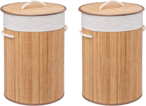 5five Wasmanden van bamboe - 2x - 48 liter - 35 x 50 cm - met deksel - Wasmanden
