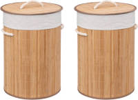 5five Wasmanden van bamboe - 2x - 48 liter - 35 x 50 cm - met deksel - Wasmanden