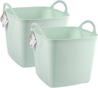 Forte Plastics Plasticforte Kuip/emmer/wasmand - 2x - flexibel - lichtgroen - 43 liter - vierkant - kunststof - Wasmanden