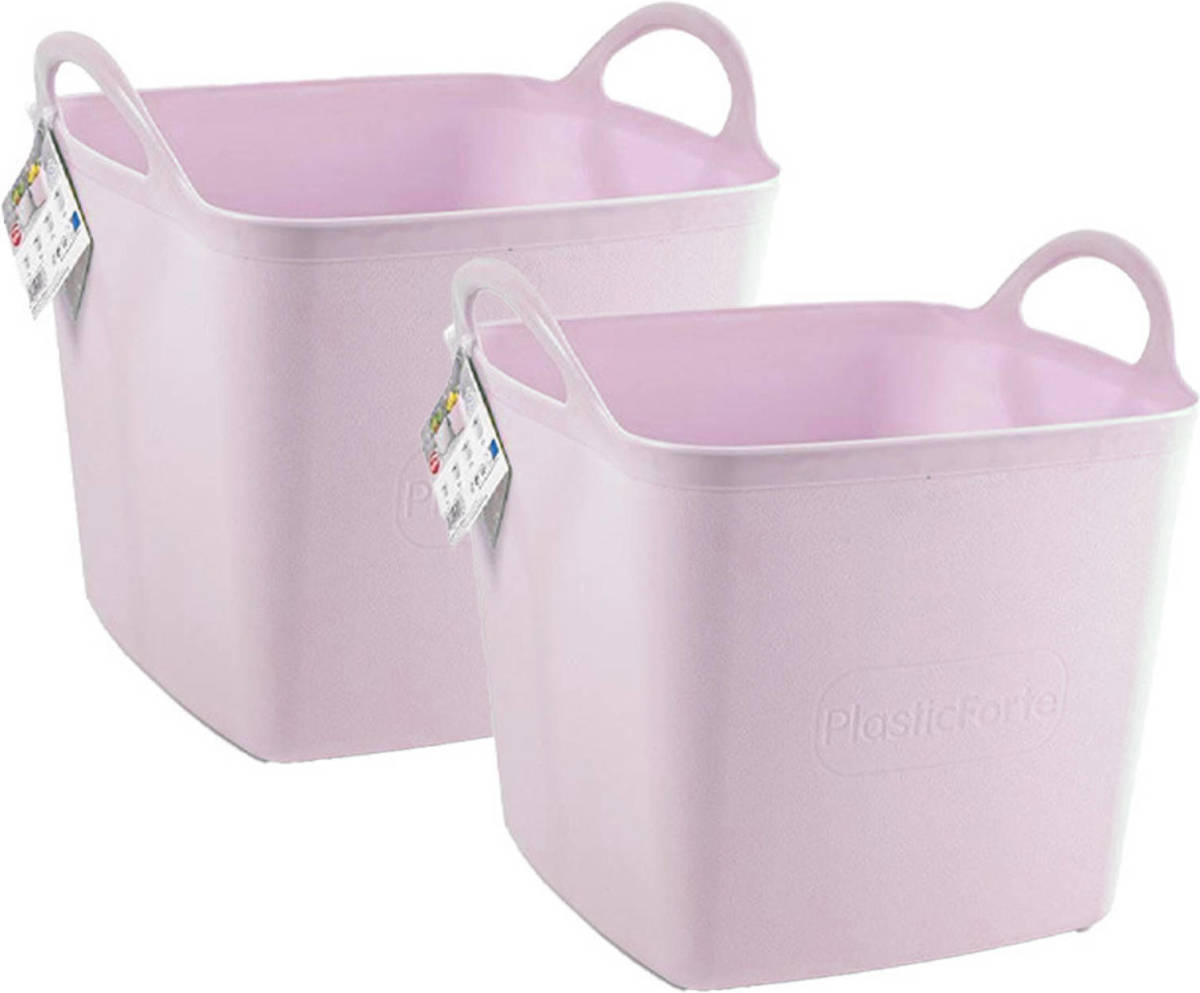 Forte Plastics PlasticForte Kuip/emmer/wasmand - 2x - flexibel - roze - 43 liter - vierkant - kunststof - Wasmanden