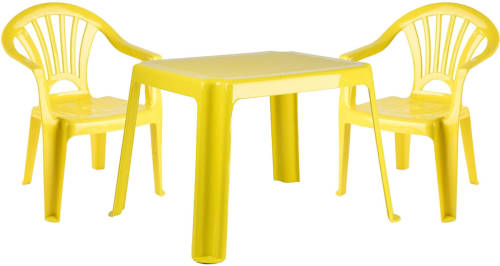 Forte Plastics Kinderstoelen 4x met tafeltje set - buiten/binnen - geel - kunststof - Kinderstoelen