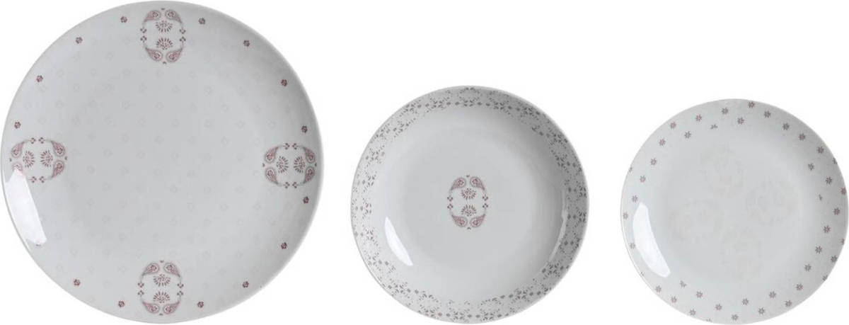 Serviesset DKD Home Decor Wit Roze Porselein Scandi 18 Onderdelen 27 x 27 x 3 cm