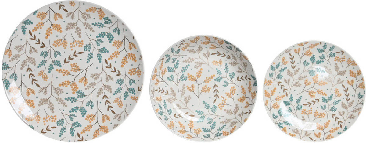 Serviesset DKD Home Decor Multicolour Porselein Gebloemd Cottage 18 Onderdelen 26,5 x 26,5 x 2,6 cm