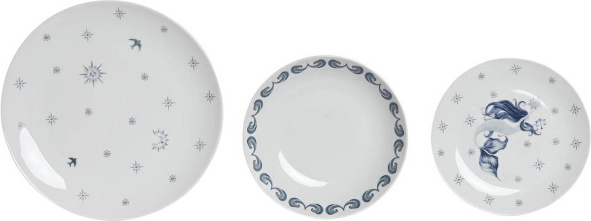 Serviesset DKD Home Decor Blauw Wit Porselein 18 Onderdelen 27 x 27 x 3 cm