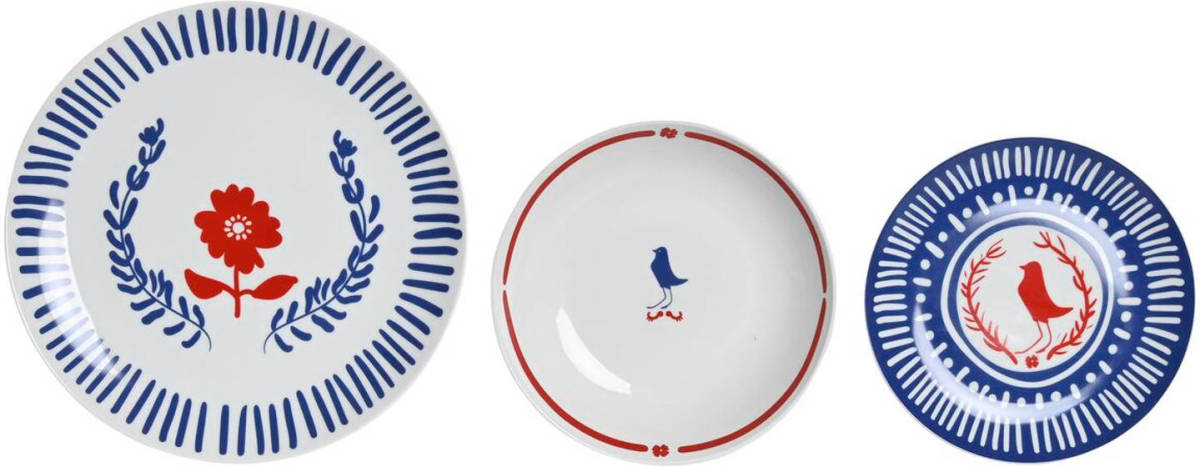 Serviesset DKD Home Decor Blauw Wit Rood Porselein Mediterrane 18 Onderdelen 27 x 27 x 3 cm